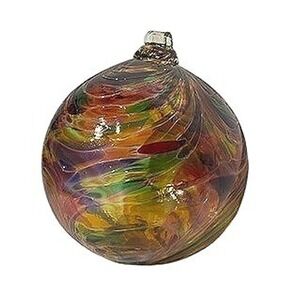 Vintage Kugel Style Hand Blown Glass Ornament Multi-color Swirl Bauble